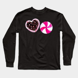 Cute Watercolor Candy Pattern - Black Long Sleeve T-Shirt